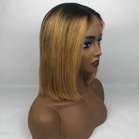 1B/27 Brazilian hair blunt cut bob lace front wig - Picture 1 of 8